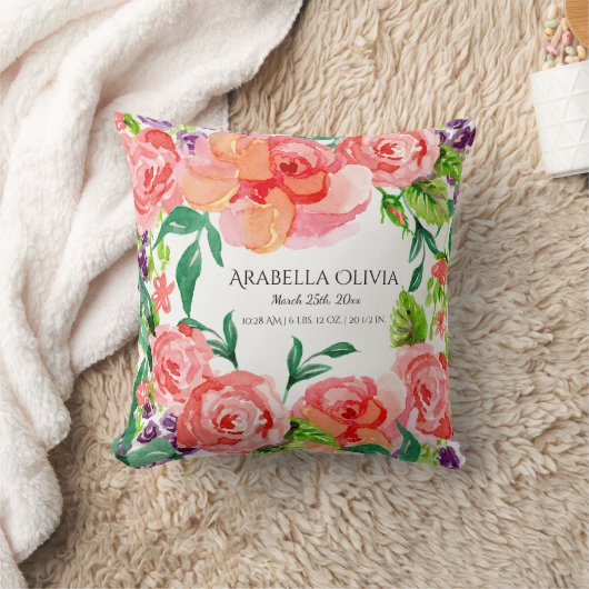 Baby Naam Moderne Waterverf Heet Roze Roos Bloemen Kussen (Deken)