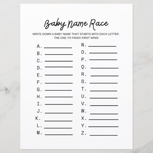 Baby Naam Race Baby shower Game (Voorkant)