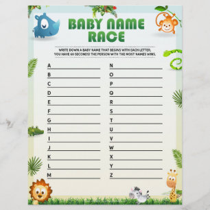 Baby Naam Race Baby shower Game [Dierthema] Briefhoofd