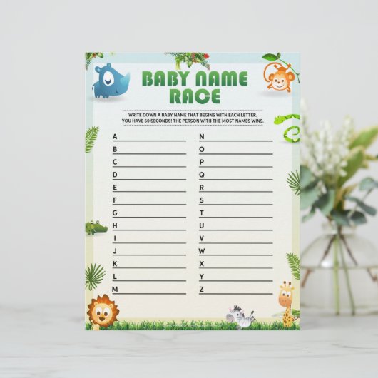 Baby Naam Race Baby shower Game [Dierthema] Briefhoofd (Staand voorkant)