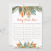 Baby Naam Race Baby shower Game Oranje Floral