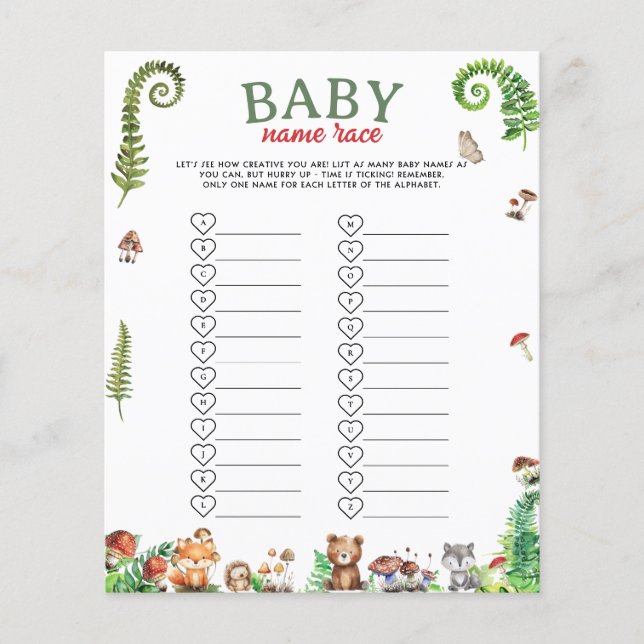 Baby Naam Race Baby Shower Spel (Voorkant)