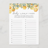 Baby Naam Race Bee Baby shower Game Informatiekaartje (Voorkant)