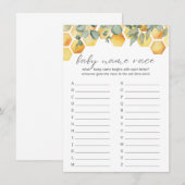 Baby Naam Race Bee Baby shower Game Informatiekaartje (Voorkant / Achterkant)
