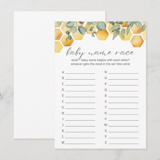 Baby Naam Race Bee Baby shower Game Informatiekaartje (Voorkant / Achterkant)