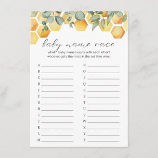 Baby Naam Race Bee Baby shower Game Informatiekaartje