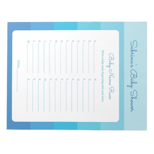 Baby Naam Race Blue Ombre Stripes Baby shower Game Notitieblok (Voorkant)