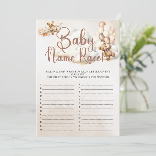 BABY NAAM RACE Easy Baby shower Game Schattige Bee Kaart (Staand voorkant)