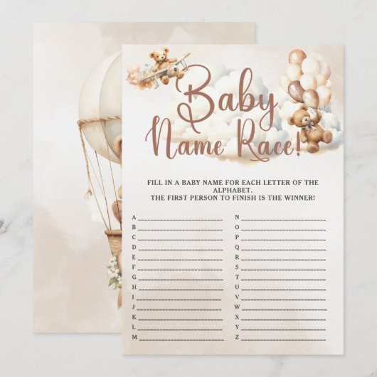 BABY NAAM RACE Easy Baby shower Game Schattige Bee Kaart (Voorkant / Achterkant)