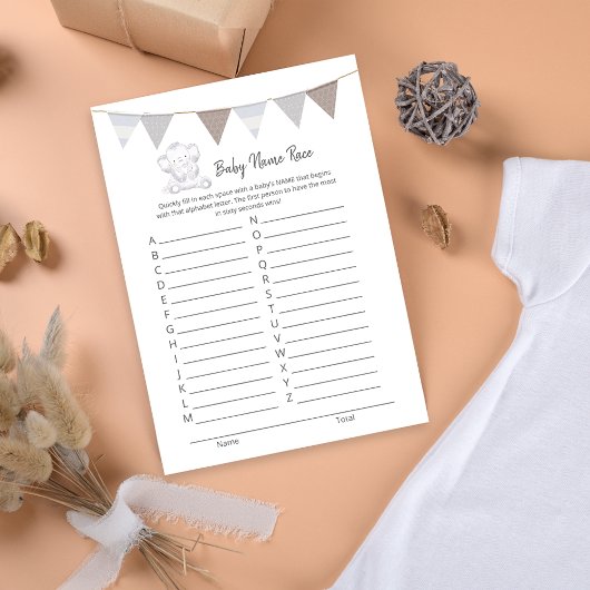Baby Naam Race Game Baby Olifant Kaart
