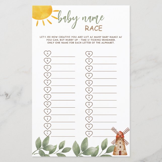 Baby Naam Race Game Boerderijdieren Baby shower (Voorkant)