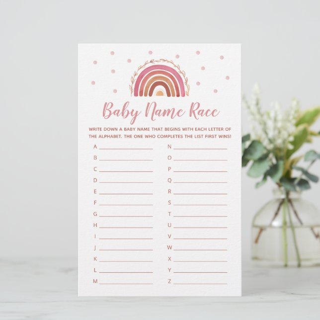 Baby Naam Race Game Boho Rainbow Baby shower (Staand voorkant)
