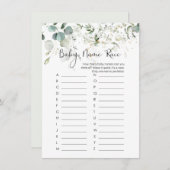 Baby-naam Race Game, Eucalyptus Baby shower Game I Kaart (Voorkant / Achterkant)