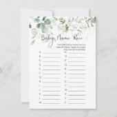 Baby-naam Race Game, Eucalyptus Baby shower Game I Kaart (Voorkant)