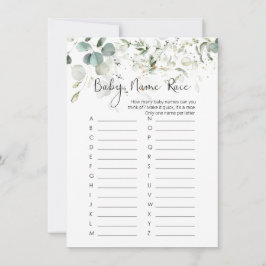 Baby-naam Race Game, Eucalyptus Baby shower Game I Kaart