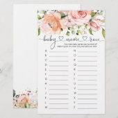 Baby Naam Race Game, Floral Rozen Baby shower Game (Voorkant / Achterkant)