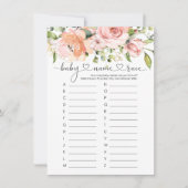 Baby Naam Race Game, Floral Rozen Baby shower Game Kaart (Voorkant)