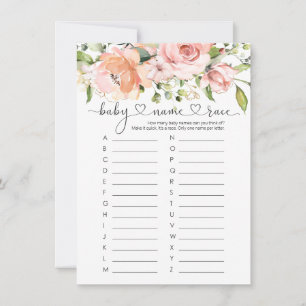 Baby Naam Race Game, Floral Rozen Baby shower Game Kaart