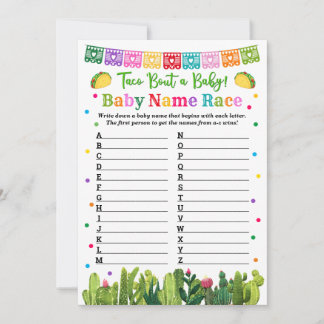 Baby Naam Race Game Taco Baby shower Advieskaart