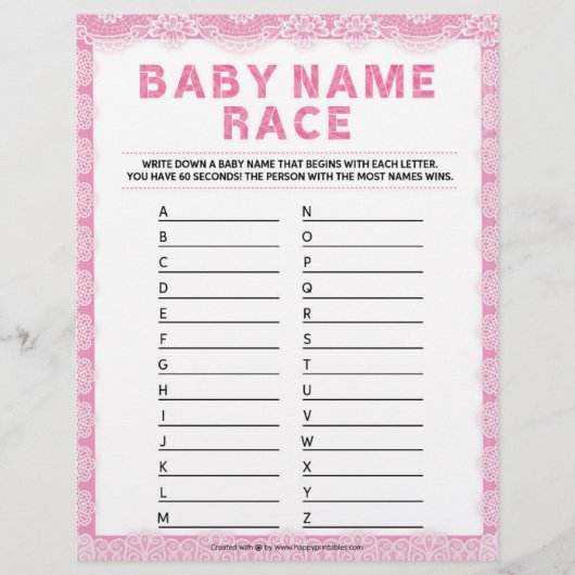 Baby naam Race [Luxury Lace [Roze]] Briefhoofd (Voorkant)