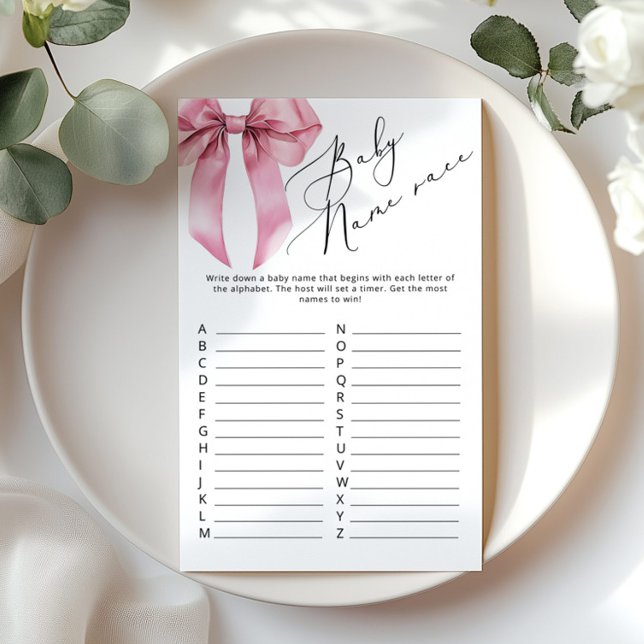 Baby naam race Pink Bow elegant baby shower spel (Creator heeft geüpload)