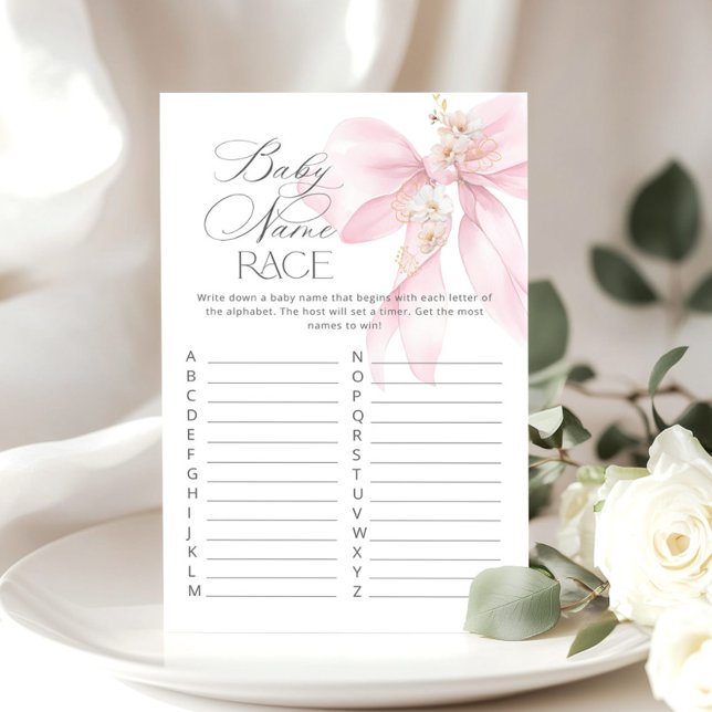 Baby naam race Pink Bow Floral baby shower spel (Creator heeft geüpload)