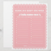 Baby Naam Race Pink Papel Picado Baby shower Game (Voorkant / Achterkant)