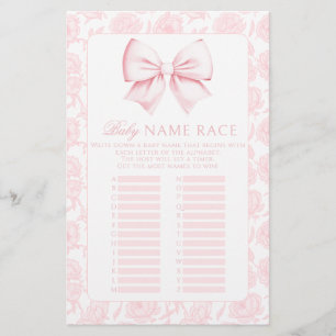 Baby Naam Race Roze Bow Baby Meisje Douche Spellet