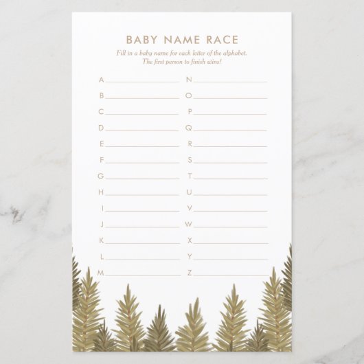 Baby Naam Race Woodland Baby shower Game (Voorkant)