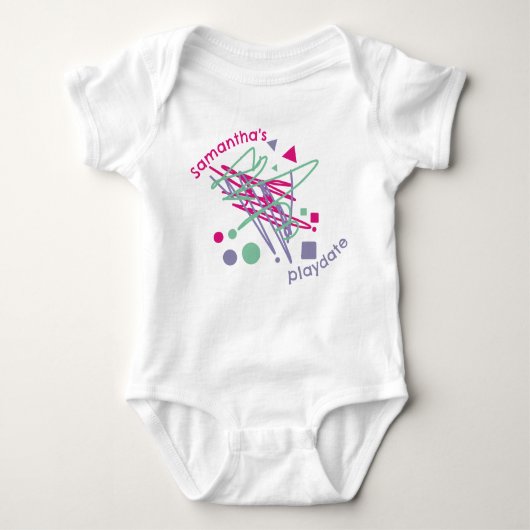 Baby Naam Roze Paars Teal Vormen Speeldate Kleur Romper (Voorkant)
