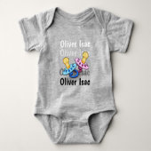 Baby naam schakeringen wit naar zwart met fopspeen romper (Voorkant)