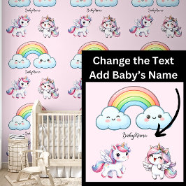 Baby naam, Schattigee eenhoorns & regenboog op roz Behang