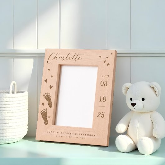 Baby Naam Script & Geboortestatistieken Voetafdruk Gegraveerde Lijstjes