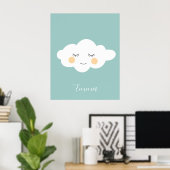 Baby naam Sleepy Kawaii Cloud Pastel Poster (Thuiskantoor)