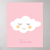 Baby naam Sleepy Kawaii Cloud Pastel Roze Poster (Voorkant)