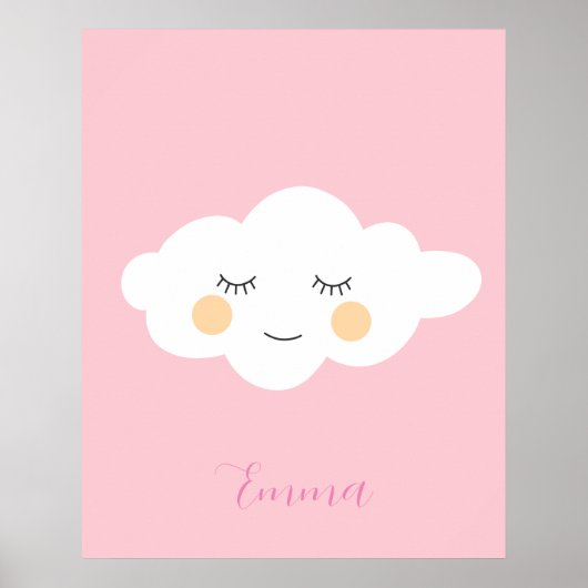 Baby naam Sleepy Kawaii Cloud Pastel Roze Poster (Voorkant)