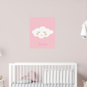 Baby naam Sleepy Kawaii Cloud Pastel Roze Poster