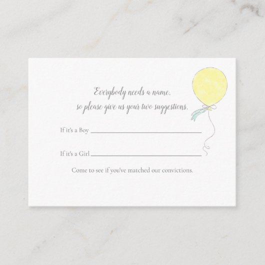 Baby Naam Suggestie Baby Strooi Geel Ballon Informatiekaartje (Voorkant)