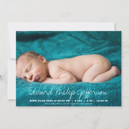 Baby Naam Typografisch Manuscript de Bekleding van Aankondiging (Voorkant)