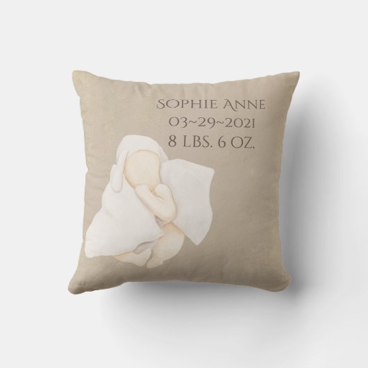 Baby Naam Waterverf Houth Stats Kussen (Achterkant)