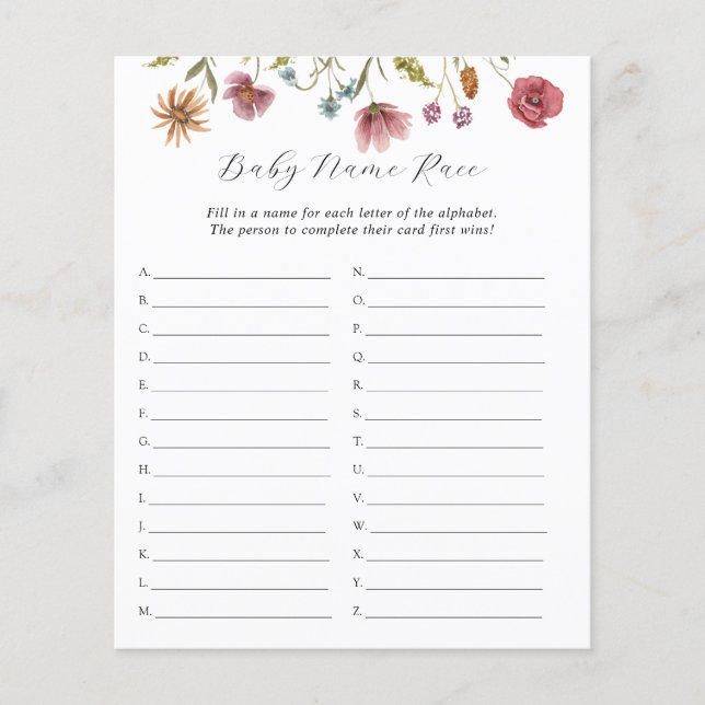 Baby naam Wildflower Bloom Race (Voorkant)