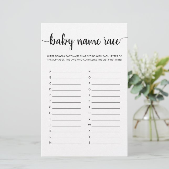 Baby Name Race Game Baby shower Party game (Staand voorkant)