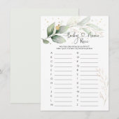 Baby Name Race Game, Greenery Baby shower Game Inv Kaart