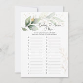 Baby Name Race Game, Greenery Baby shower Game Inv Kaart (Voorkant)