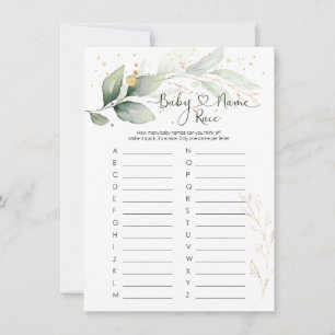 Baby Name Race Game, Greenery Baby shower Game Inv Kaart