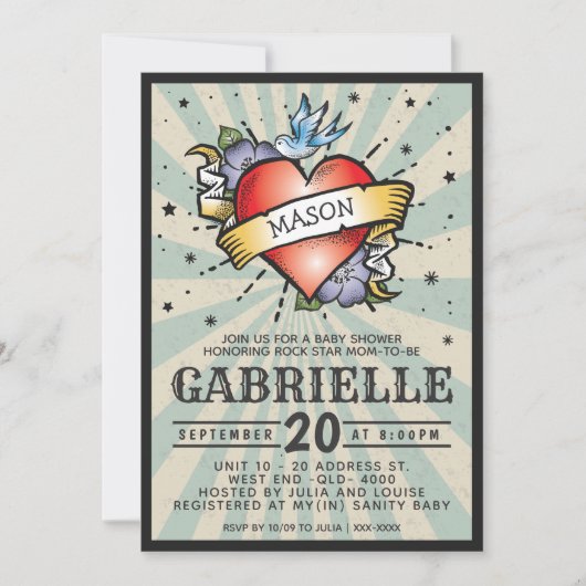 Baby Name Rock en Roll Tattoo Baby shower Kaart (Voorkant)