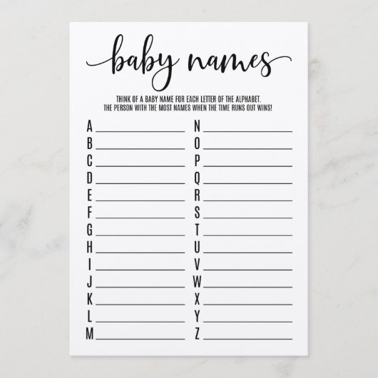Baby Namen A-Z-Baby shower Programmakaart (Voorkant)