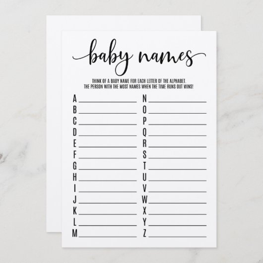 Baby Namen A-Z-Baby shower Programmakaart (Voorkant / Achterkant)