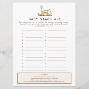 Baby Namen A-Z Spelkaart Baby Shower Kaart