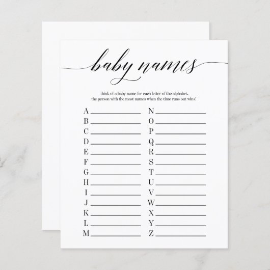 Baby Names Minimalistisch Baby shower (Voorkant / Achterkant)